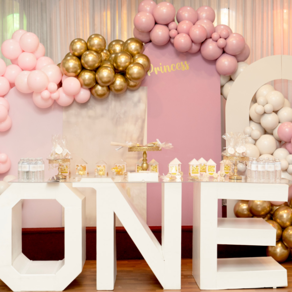 First Birthday Soft-Color Balloon and Floral Arrangement