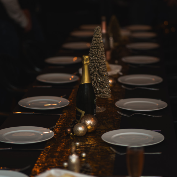 Corporate Christmas Dinner Long-Table Scene Setup