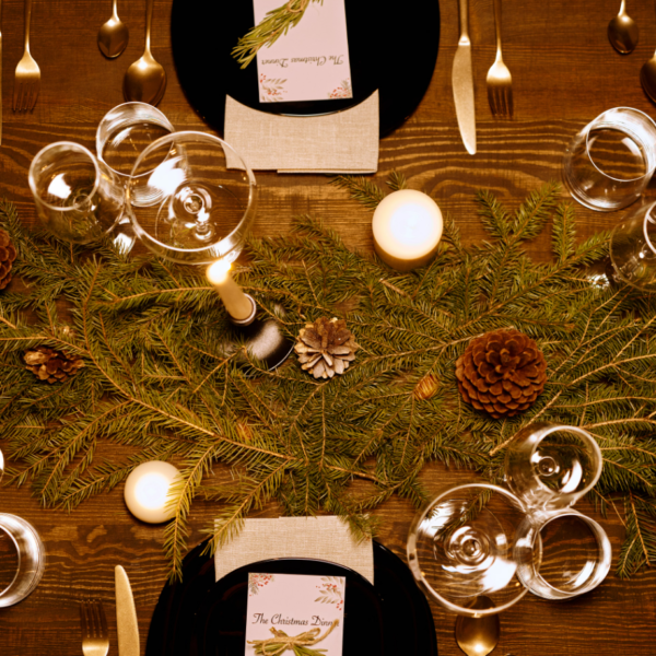 Christmas Long-Table Pine Branch Candlelight Dinner Setup
